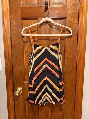 Maeve Black Top with Orange, Teal & Yellow Chevron Trim